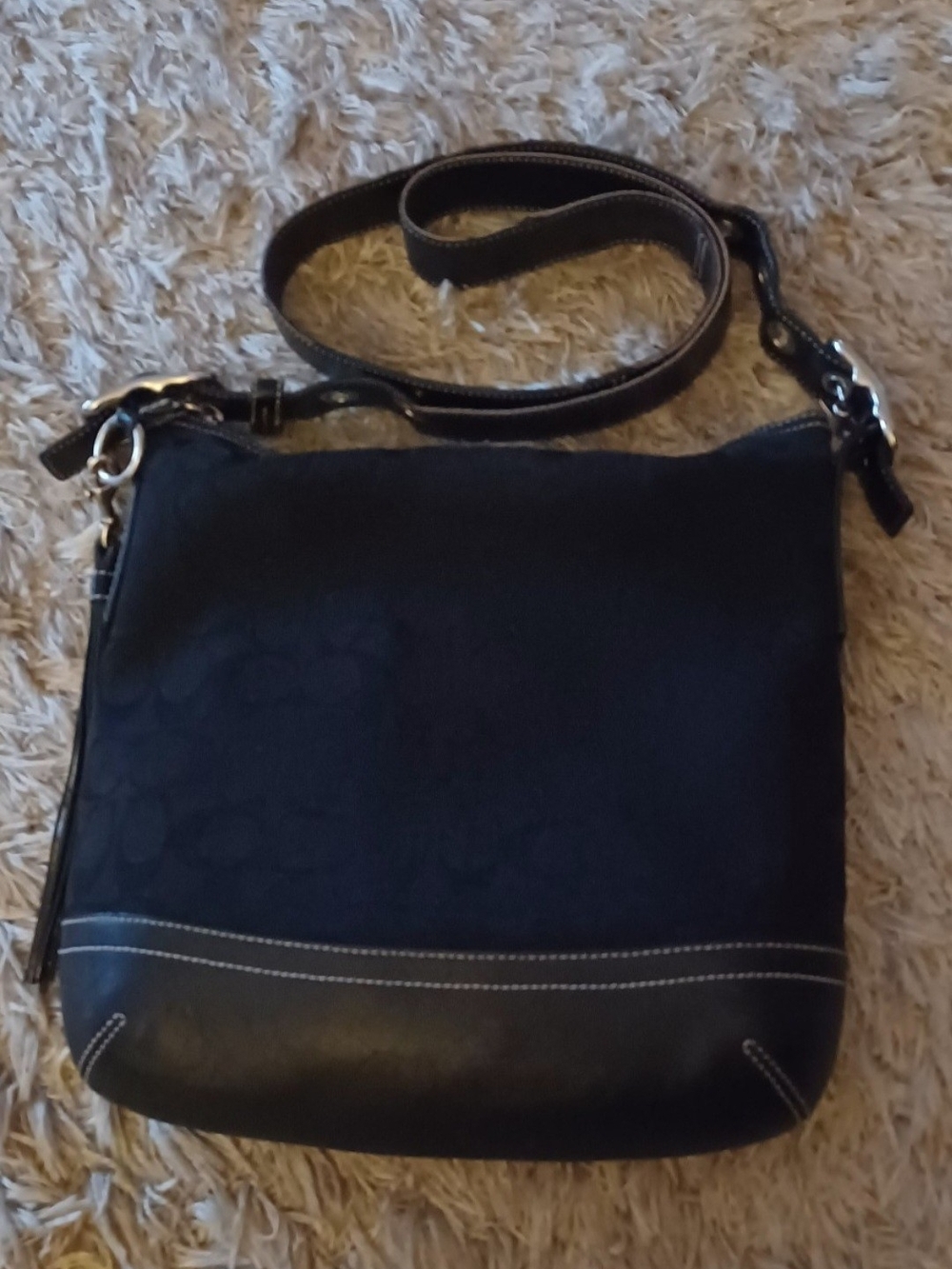 Coach Black Pebbled Crossbody Bag with Contrast Stitching